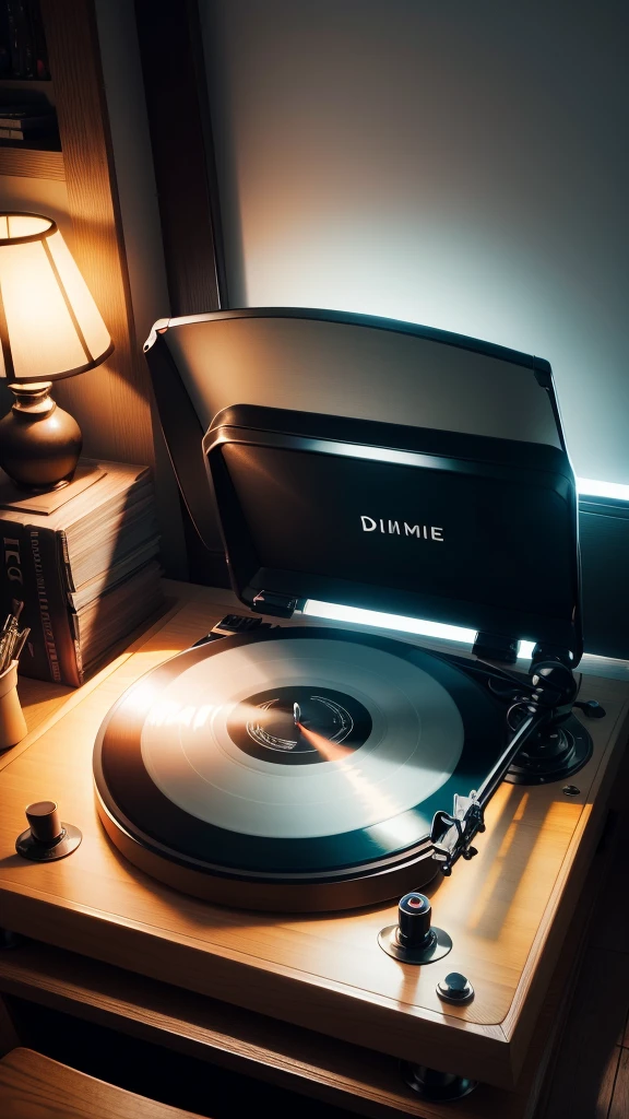 Music is playing, Vinyl record player, night, The feeling of atmosphere, Dim Lights