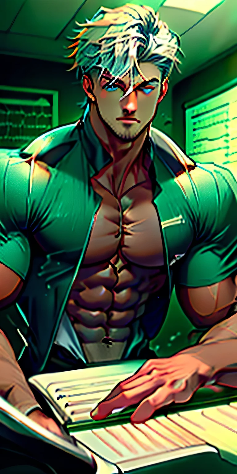 Make make me a anime handsome and cute teen men using muscle stimulator with electric pads making himself stronger on his abs ,chest and bicep looking in pain and while masturbating his dick and he fucking loves it