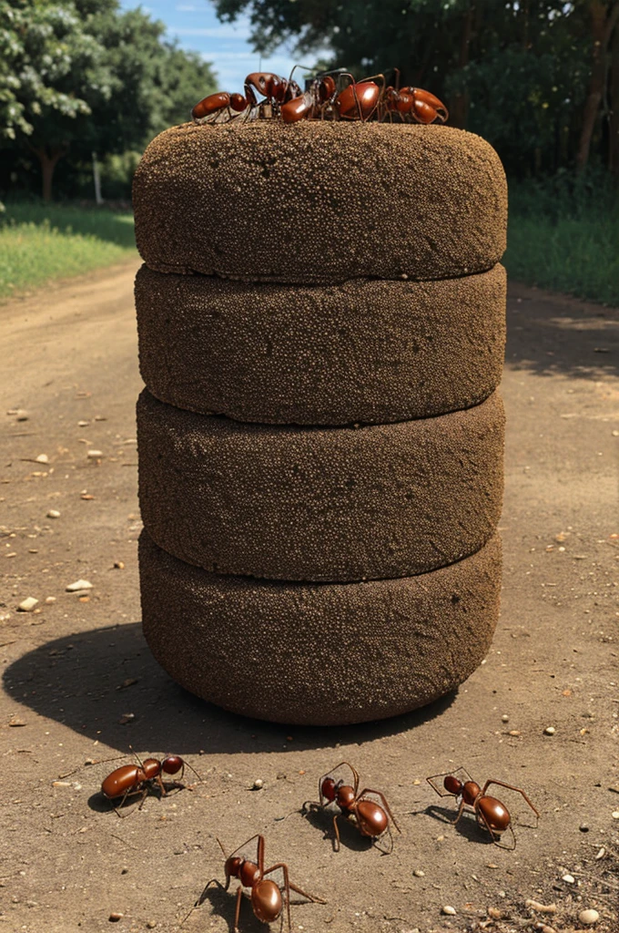 a big candy with many ants there