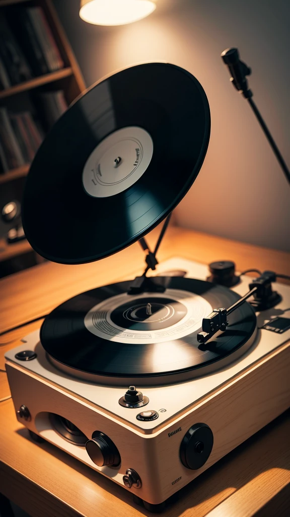 Music is playing, Vinyl record player, night, The feeling of atmosphere, Dim Lights
