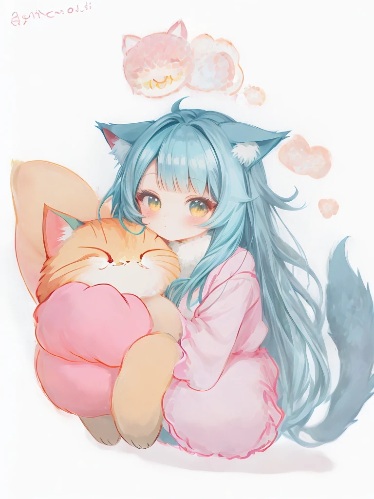 a cartoon drawing of a girl with teal hair and a cat ears, cute anime catgirl, anime catgirl, anime cat, beautiful anime catgirl, very beautiful anime cat girl, ahri, anime moe artstyle, very beautiful cute catgirl, attractive cat girl, nyaruko-san, catgirl, holo is a wolf girl
