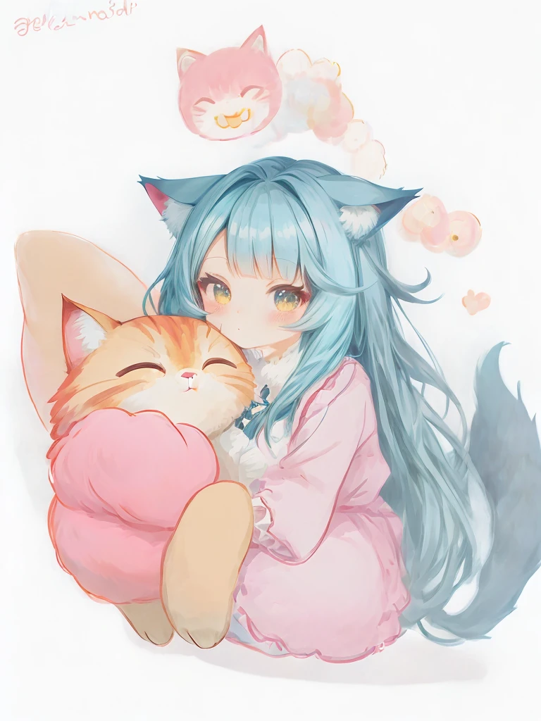a cartoon drawing of a girl with teal hair and a cat ears, cute anime catgirl, anime catgirl, anime cat, beautiful anime catgirl, very beautiful anime cat girl, ahri, anime moe artstyle, very beautiful cute catgirl, attractive cat girl, nyaruko-san, catgirl, holo is a wolf girl