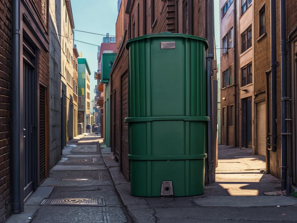 Generate a pastel colored city street with garbage cans and buildings, street background, back alley, 2d game background, grimy streets backdrop, background art, shady alleys, background canon, random background scene, very detailed backgrounds, cartoon network stillframe, new york alleyway, alleys, city street view background, alleyway, detailed backgrounds, 2 d game art background, hyperrealism, hyper detailed, realistic, HD resolution, 4k, ultrarealistic quality