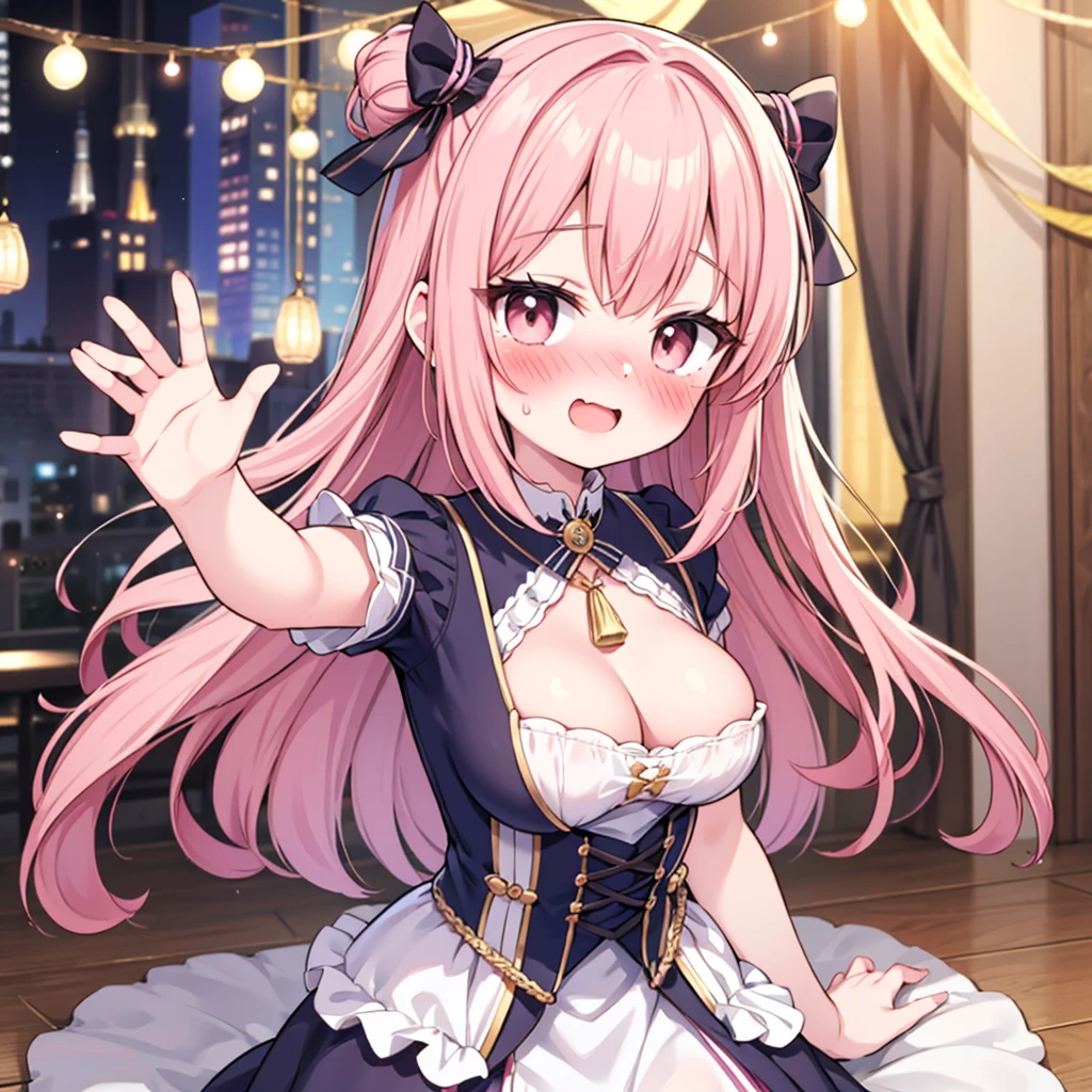 Cute little beautiful girl、(Petite and busty:1.2)、(blush:1.5)、Laugh shyly、Wavy Hair、Dancer、