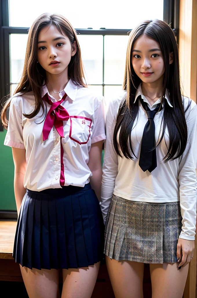 8k, RAW Portrait (Japanese women),masterpiece、Photorealistic:1.3、Realistic, Ultra-high resolution, highest quality, Real Life Photos ,( In the evening :1.1),
((((2 girls:1.5)))), (((Two girls showing off their panties in a room)))、(Beautiful Face:1.1)、日本の2 girls,((Two Japanese high school girls))、((Two real high school girls))、((Japanese High School Uniform:1.6))、In the classroom、 ((Dark brown eyes:1.2))、(Real skin texture:1.3)、(Immersive atmosphere:0.8、Chiaroscuro:1.2) 、(Look Viewer:1.3)、((Embarrassed look))、((blush:1.3))、((From belowの天井:1.2))、(smile:1.2)、((((She's wearing tiny silk panties))))、((Panty shot))、((A woman rolling up her skirt))、((From below:1.15))、((Panties close up:1.42))、((Panty shot))、((Spread your legs out to the side:1.4))
