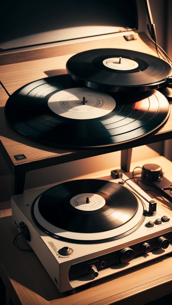 Music is playing, Vinyl record player, night, The feeling of atmosphere, Dim Lights