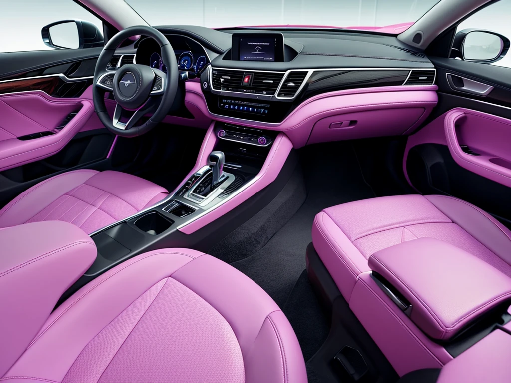 pastel colors: neon pink, electric green, purple, cerulean blue, black, white, yellow. a view of the back seats of a car, highly detailed interior, finely detailed car, finely detailed feature, award-winning details”, award - winning details ”, leather interior, finely detailed features, spacious, highly detailed features, detailed detailed detailed, award - winning details, panoramic widescreen view, highly detailed car, wide angle exterior 2022, award winning details. very detailed backgrounds, hyperrealism, hyper detailed, realistic, HD resolution, 4k, ultrarealistic quality