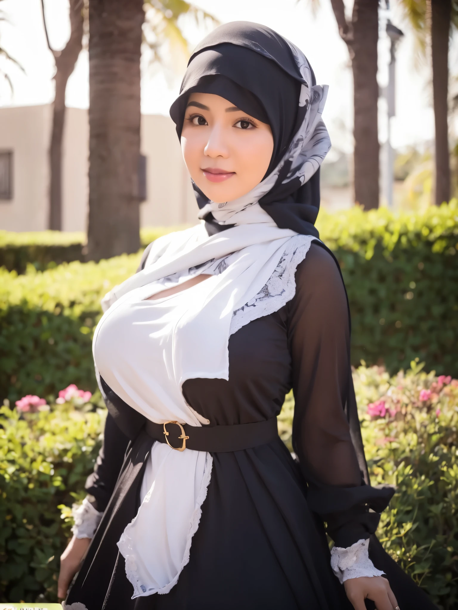 50 years Old, Hijab Indonesian mature woman, Big Tits : 66.9, Gamis, Breast out from her clothes : 1.9, at doctor office, Dark light, at Nighttime