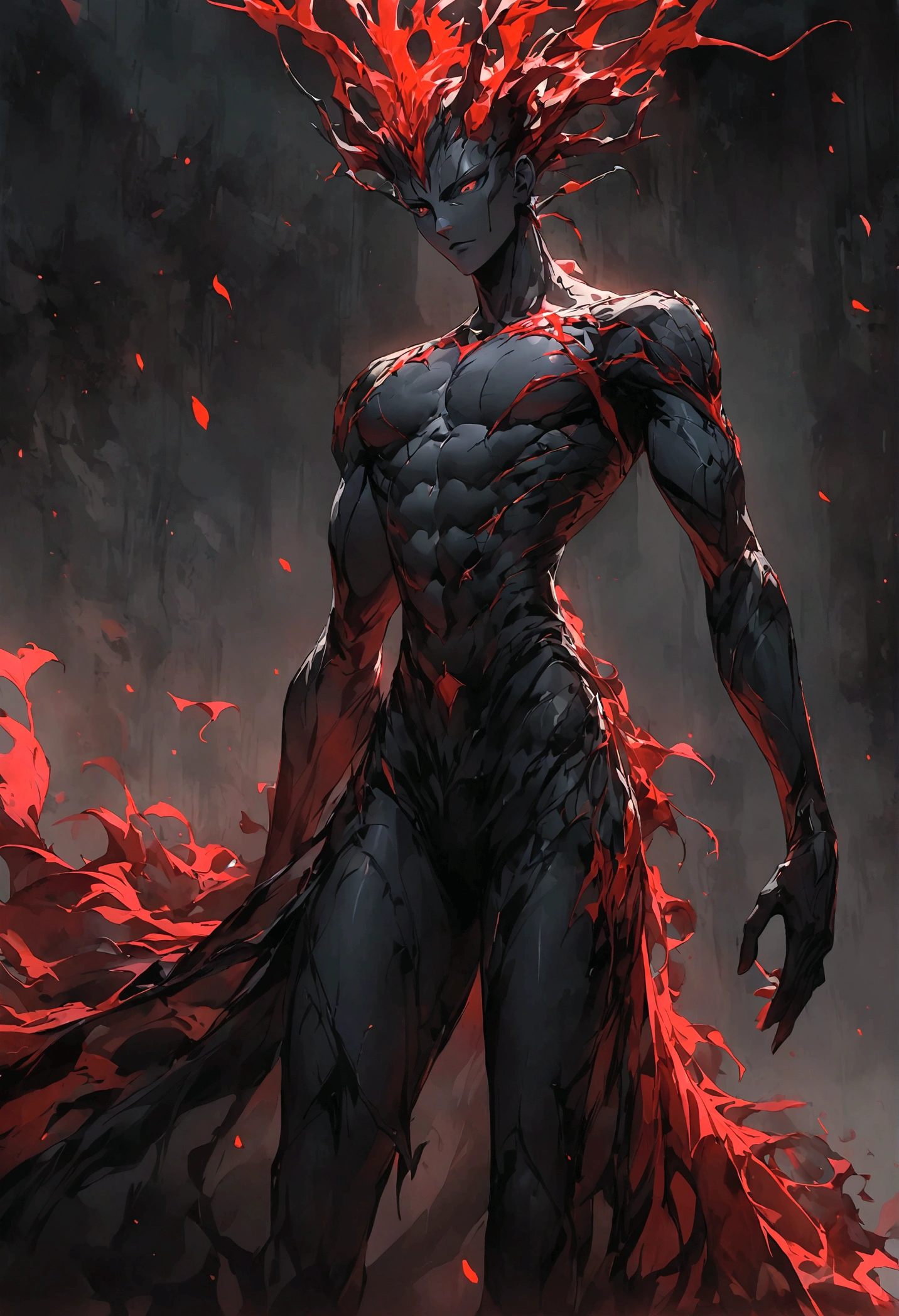 Dark Tones，((Red blood))，despair， man，Slender figure，1boy，Cool moonlight