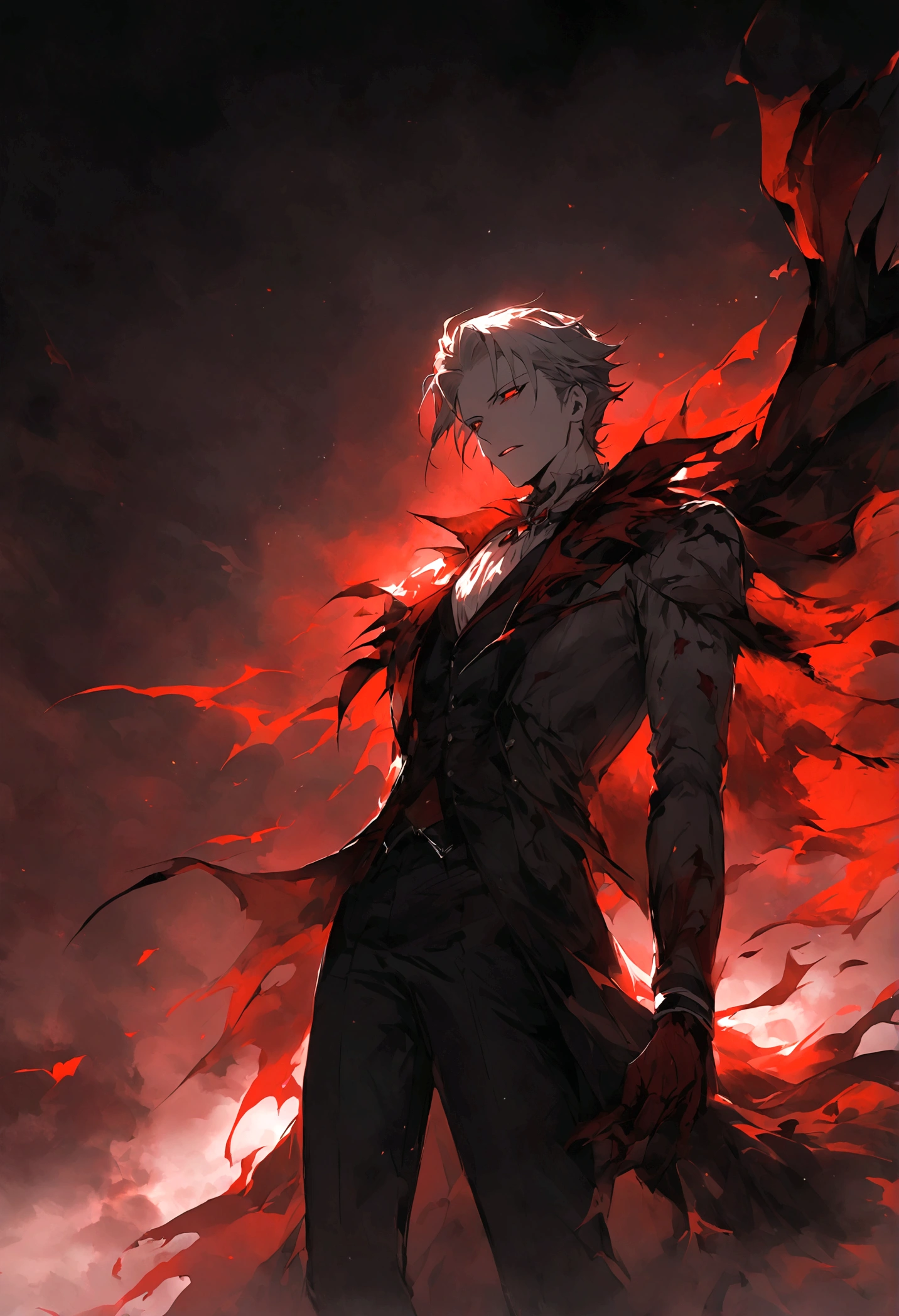 Dark Tones,((Red blood)),despair, man,1boy,((Cool moonlight)),vampire