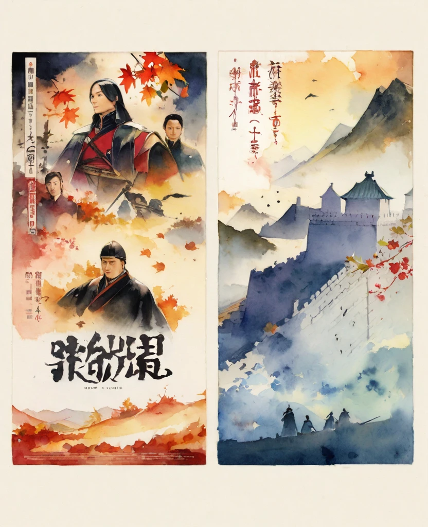 (Movie Posters style:1.5), (Movie Posters:1.5), (Ink and watercolor:1.5), (elegant:1.5), (Ink and watercolor:1.5), (Chinese style:1.5), (Full Color:1.5), 8k, 4K, (magic:1.5), (Dripping Paint;1.5), (chiniese Movie Posters:1.5), （Period Drama Poster:1.3), (First Emperor:1.5), (Great Wall:1.5), (Spring and Autumn Warring States Period:1.5), (war:1.5), (Movie Title:1.5), (logo:1.5), (article:1.5), (Background of period drama:1.5),