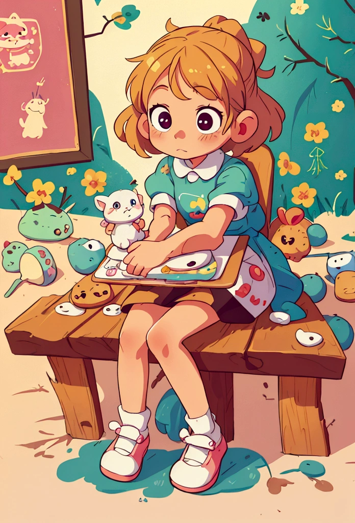 there is a that is sitting at a table with a bunch of stuff, cute cartoon character, cute digital art, realistic cute girl painting, cartoonish cute, cute detailed digital art, cute art style, adorable digital painting, cute cartoon, cute kawaii girl, cute cartoon style, small loli girl, cute character, cute artwork