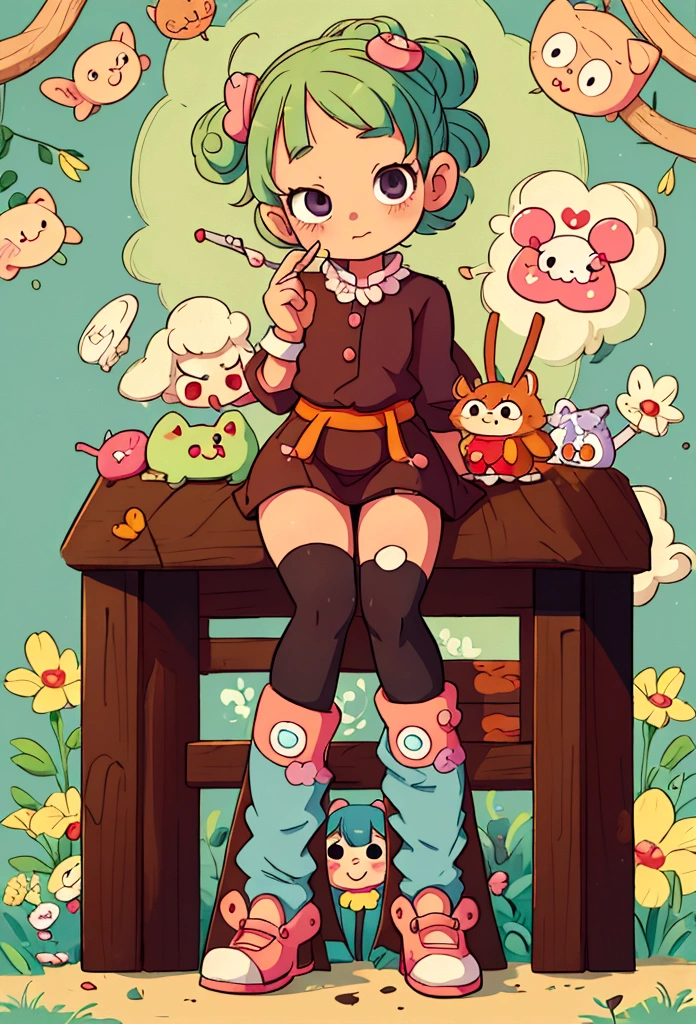 there is a that is sitting at a table with a bunch of stuff, cute cartoon character, cute digital art, realistic cute girl painting, cartoonish cute, cute detailed digital art, cute art style, adorable digital painting, cute cartoon, cute kawaii girl, cute cartoon style, small loli girl, cute character, cute artwork