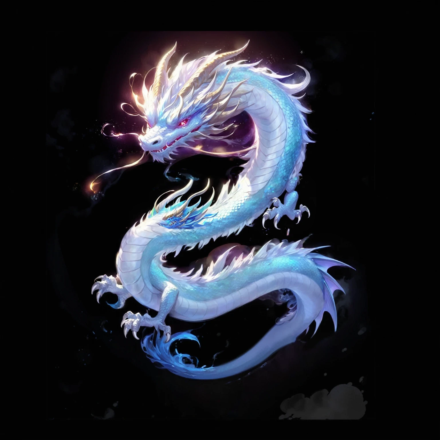 黑色背景中一条发光尾巴的dragon的特写, cyan 中国dragon fantasy, 中国dragon concept art, 水晶dragon, smooth 中国dragon, 传奇dragon, dragon, 蓝色的dragon, 水dragon, 中国dragon, 雄偉的日本dragon, 藍鱗dragon, dragon艺术, 史诗巨dragon, 以dragon为中心, dragon, 水母 凤凰 dragon