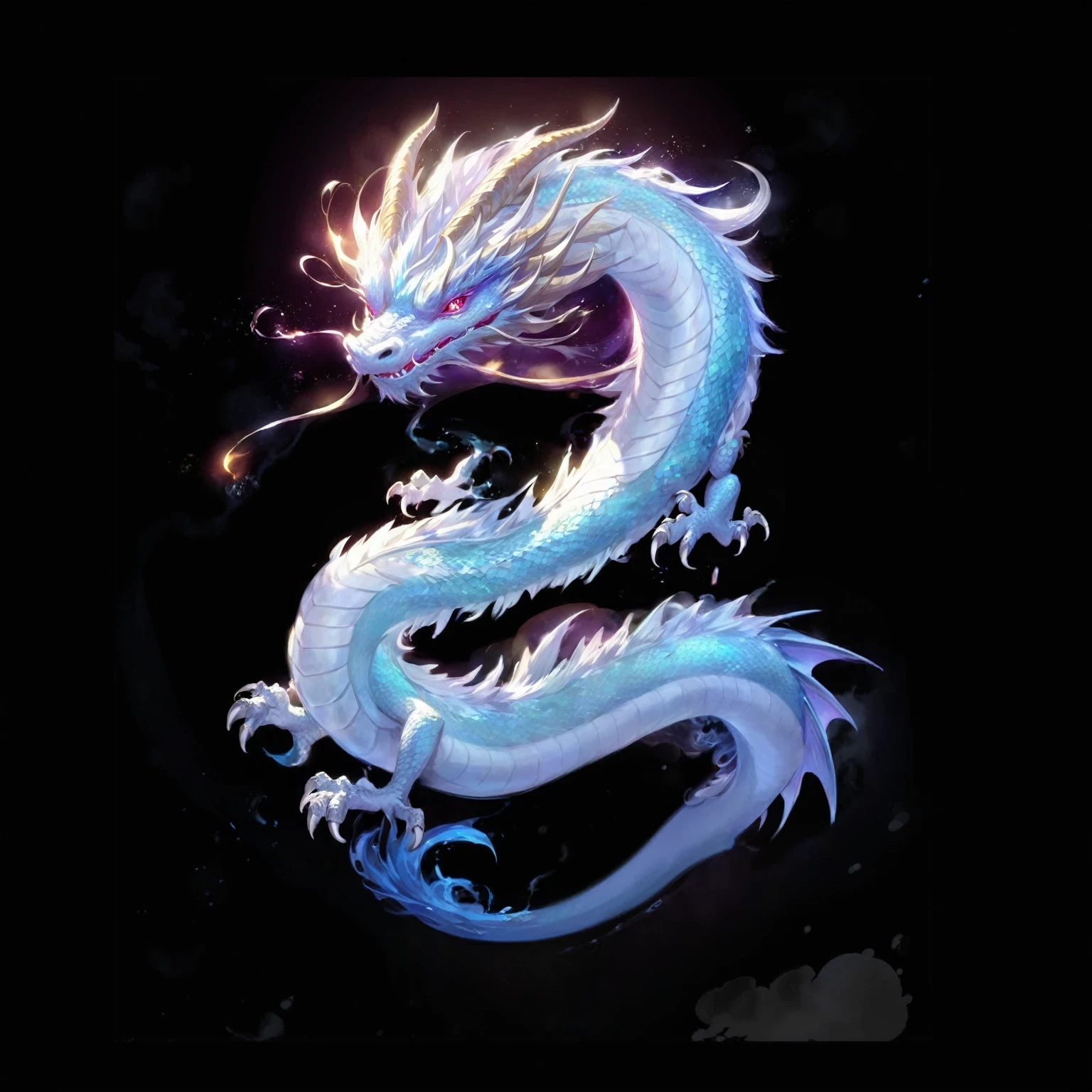 黑色背景中一条发光尾巴的dragon的特写, cyan 中国dragon fantasy, 中国dragon concept art, 水晶dragon, smooth 中国dragon, 传奇dragon, dragon, 蓝色的dragon, 水dragon, 中国dragon, 雄偉的日本dragon, 藍鱗dragon, dragon艺术, 史诗巨dragon, 以dragon为中心, dragon, 水母 凤凰 dragon
