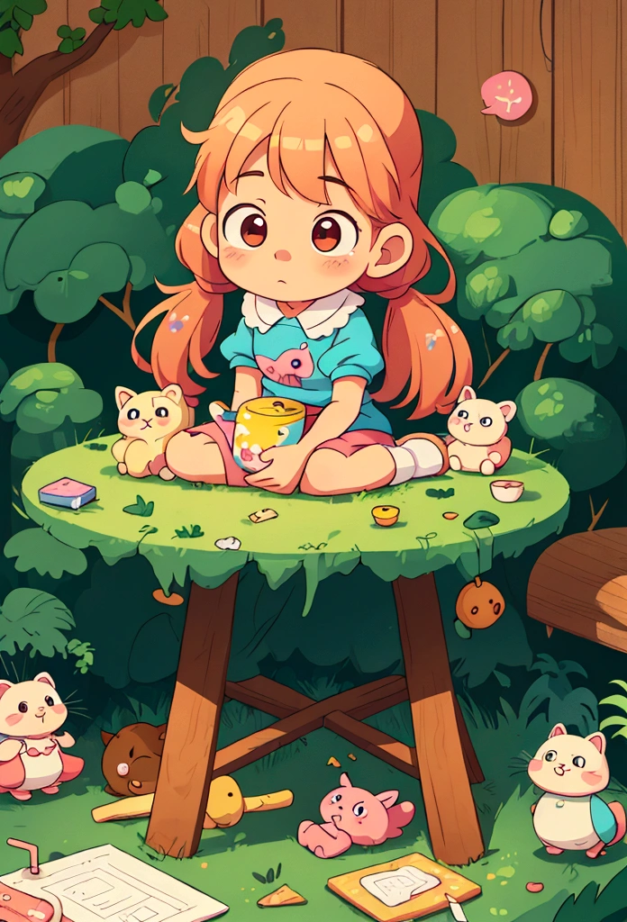 there is a that is sitting at a table with a bunch of stuff, cute cartoon character, cute digital art, realistic cute girl painting, cartoonish cute, cute detailed digital art, cute art style, adorable digital painting, cute cartoon, cute kawaii girl, cute cartoon style, small loli girl, cute character, cute artwork