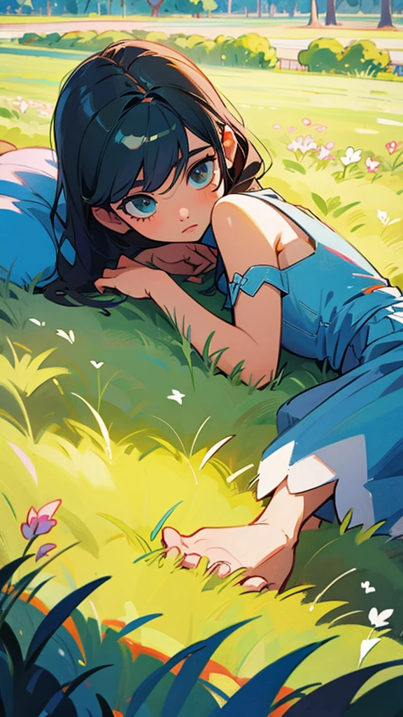 Girl lying on the grass