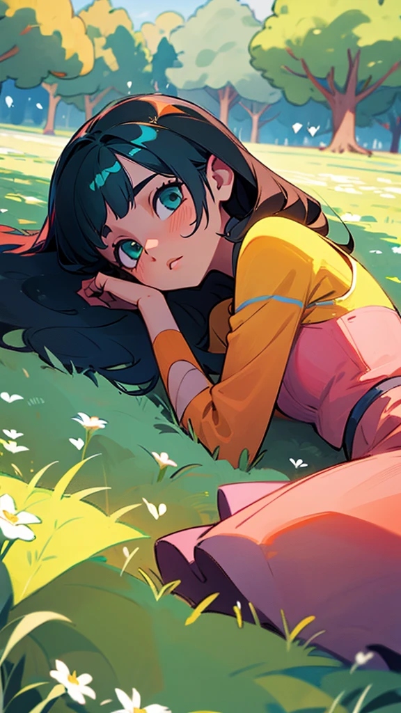 Girl lying on the grass