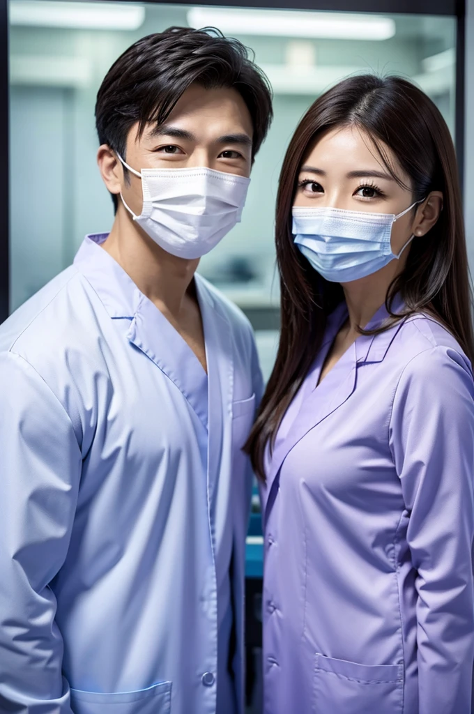 Male dentist and female dental hygienist 2people A good business partner No mask 日本people系 Wearing a lab coat Wearing medical scrubs Upper body close-up high resolution high resolution Highest quality