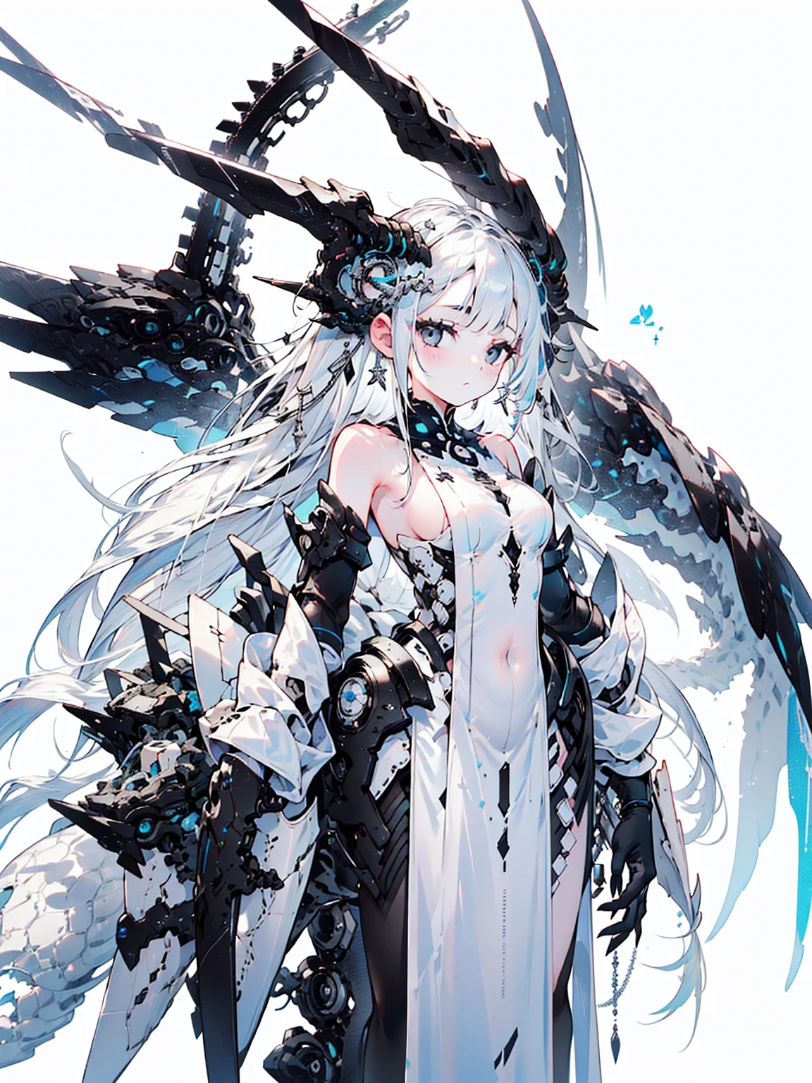 (Top image quality)、(Ultra Detailed)、(Facing forward)、top quality、masterpiece、(((1 girl)))、Silver Hair、white hair、((Long hair))、(black eyes:1.6)