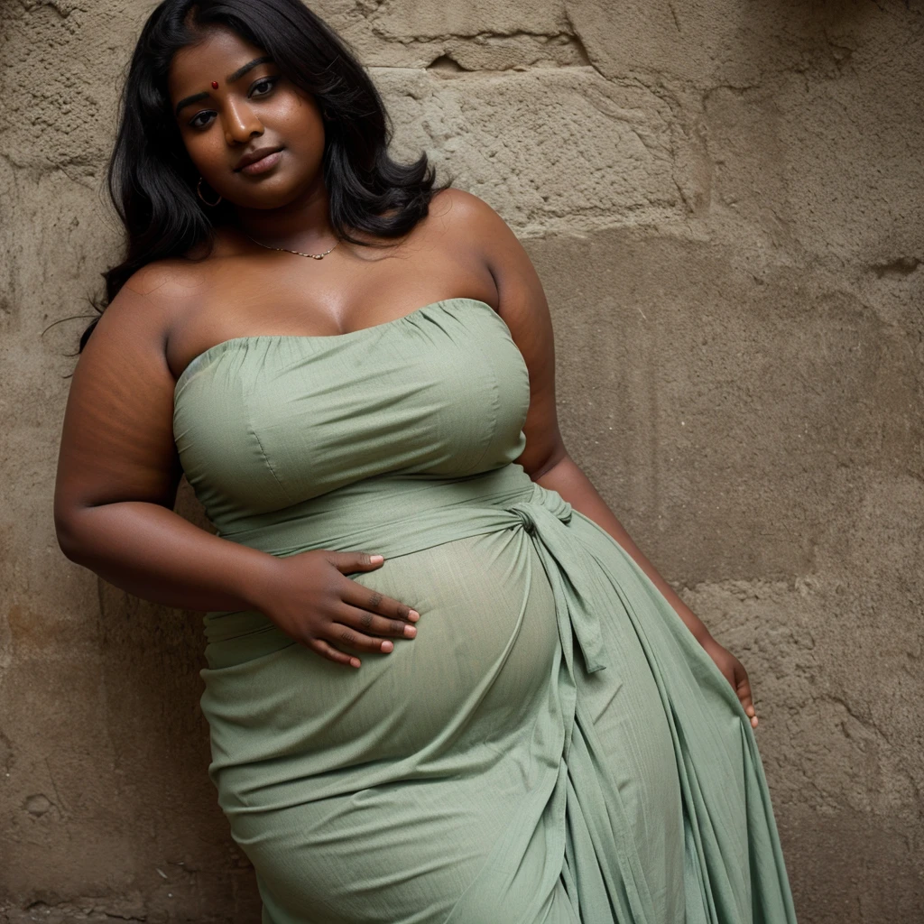 DARK SKIN, South Indian WOMAN, OBESE, FAT, PLUMP, CHUBBY, STRAPLESS DRESS,