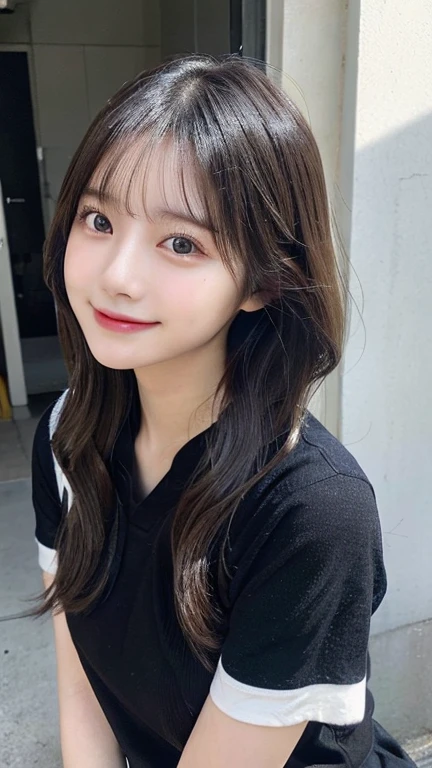 (Open-chested clothing)、Random pose、(highest quality,masterpiece:1.3,超A high resolution,),(Ultra-detailed,Caustics),(Photorealistic:1.4,RAW shooting,)Ultra-Realistic Capture,Very detailed,High resolution 16K human skin closeup、 The skin texture is natural、、The skin looks healthy、The color is also uniform.、 Use natural light and color,1 girl,Japanese,19 years old,cute,Black-haired,Mid-length hair,,smile,,(Depth of written boundary、chromatic aberration、、Wide range of lighting、Natural Shading、)、