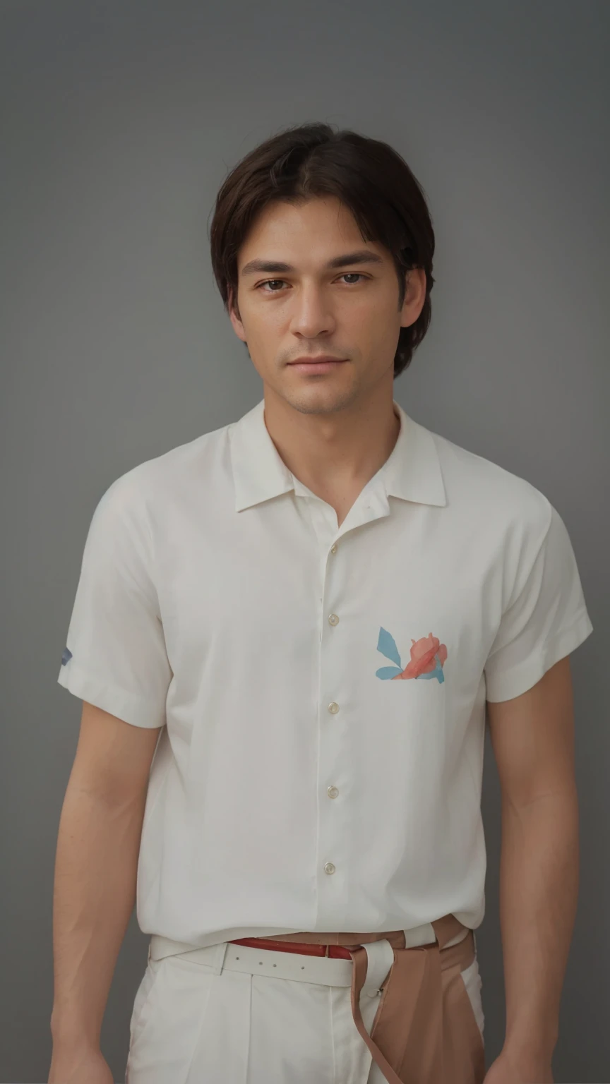 Make this photo look realistic and detailed, there is a man in a white shirt and red belt, 40 years old man, very detailed potrait, realistic portrait photo, close up potrait, profile portrait, very detailed face, very realistic face, very perfected face, very detailed clothes, very realistic clothes, very perfected clothes