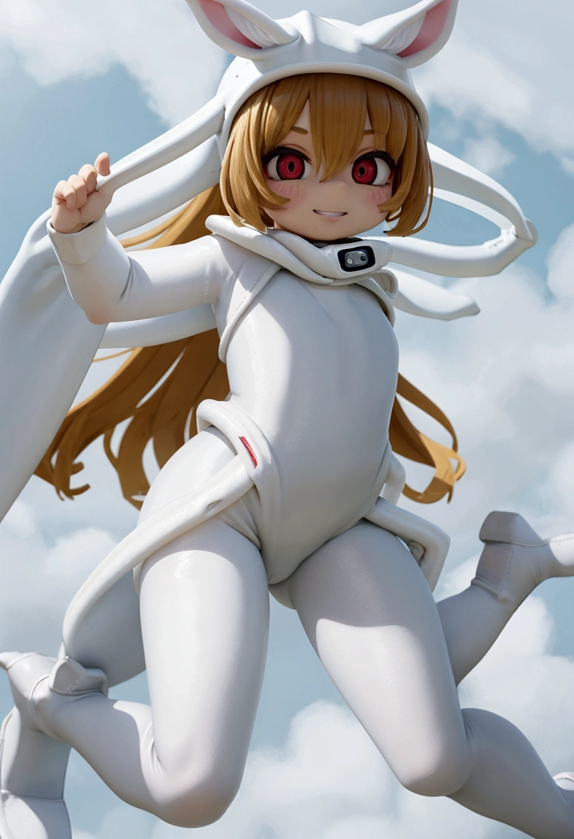 (masterpiece), best quality, ultra detailed, expressive eyes, perfect face, realistic,
1 Girl, 10 years old, solo, fat, tall stature, rabbit ear, (all white wetsuit:1.5) small breasts, sagging breasts,
yellow long hair, hair between eyes, red eyes, running, grin, grassland, took off shoes,