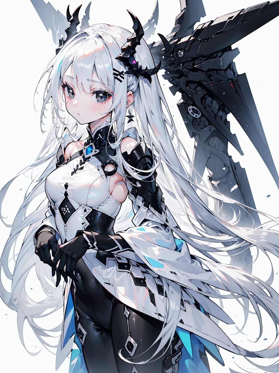 (Top image quality)、(Ultra Detailed)、(Facing forward)、top quality、masterpiece、(((1 名girl )))、、girl、Silver Hair、white hair、((Long hair))、(black eyes:1.6)