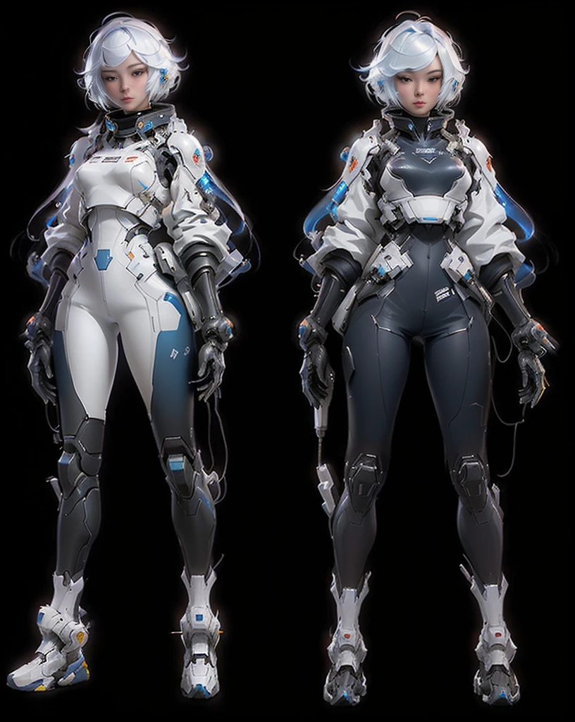 a close up of two women in futuristic clothing standing next to each other, feng zhu concept art, pristine concept art, sci fi female character, concept art | feng zhu, sci - fi character, amazing 8k character concept art, sci-fi female, beautiful full body concept art, girl in mecha cyber armor, cyberpunk anime girl mech
