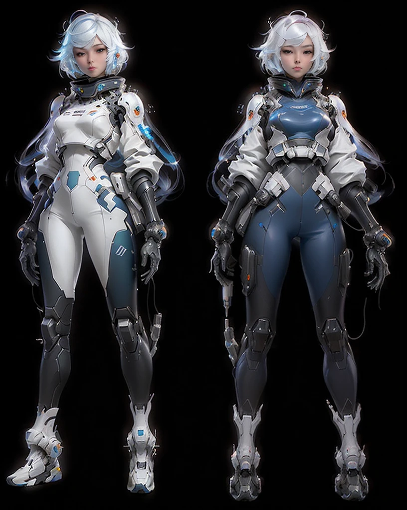 a close up of two women in futuristic clothing standing next to each other, feng zhu concept art, pristine concept art, sci fi female character, concept art | feng zhu, sci - fi character, amazing 8k character concept art, sci-fi female, beautiful full body concept art, girl in mecha cyber armor, cyberpunk anime girl mech