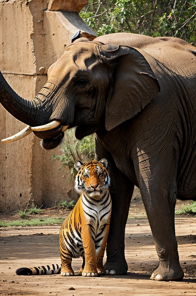 Elephant with tiger