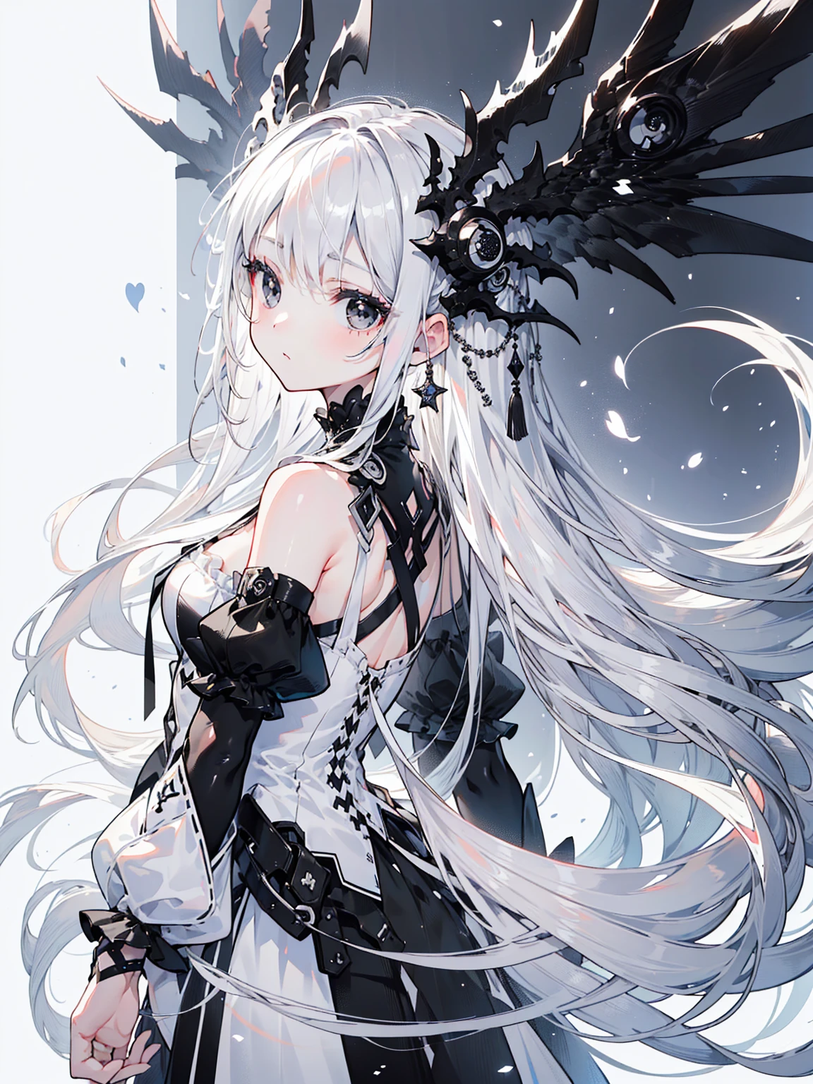 (Top image quality)、(Ultra Detailed)、(Facing forward)、top quality、masterpiece、(((1 名girl )))、、girl、Silver Hair、white hair、((Long hair))、(black eyes:1.6)