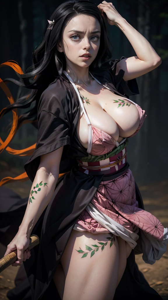 ((( a dog motherly love ))), (ultra realistic photo of Nezuko kamado goddess of beauty, bright pink eyes, angry angry expression, she has a horn, 8k, UHD, hottie with uiant breasts, huge long sticking out of heo, erotic, with long black hair and tips, sexy pink japanese kimono ), Nezuko wit piece of bamboo stuck up her ass, (Nezuko, Nezuko-chan, Demon Slayer artyle, kimetsu on yaiba), Hentai female anime character, (Nezuko, in hen form, Huge breasts, giant long breasts sticking out of her cloer breasts stick out kimono, showing beautiful pointy breastse has leaf tattoos running down her sexy erotic body), Demer fanart, wielding kunai, clean and detailed animrt, abeautiful woman, by Kamagurka, professional art, perfect detailed, (Nezuko kamado in her demonic form, based on the demon slayer kimetsu no yaiba), cleavage