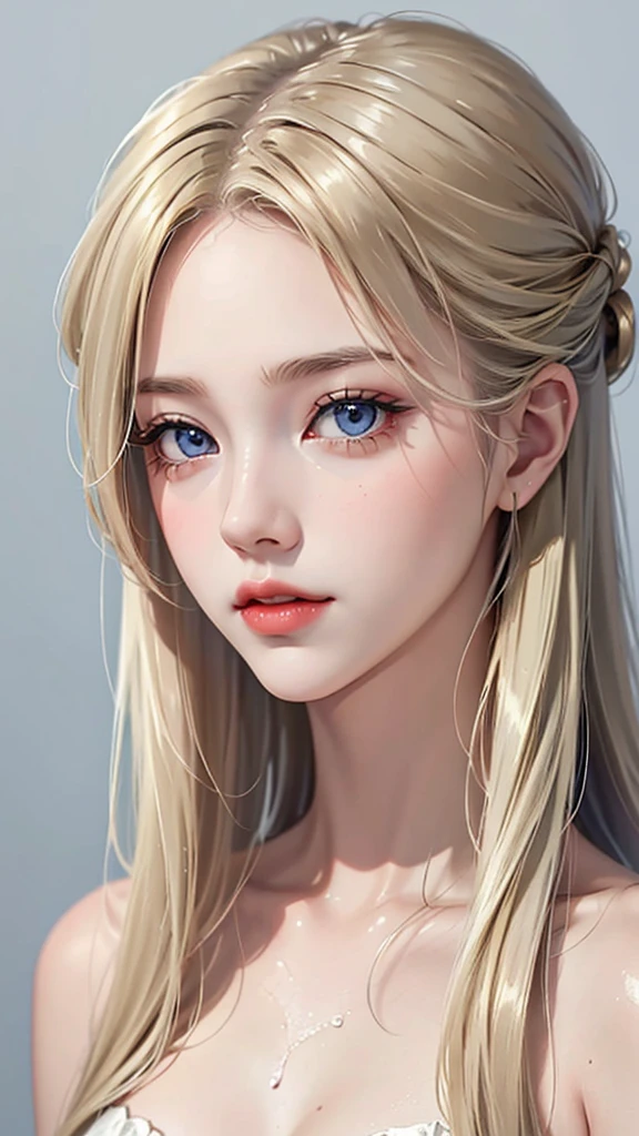 Beautiful female model with blonde hair, Hair with slight highlights, Gray-blue eyes, Medium mix, Wet paint, Gem beetle, Colored background, , Photographed by Jinna Chan.. - At six p.m.'clock,Big tits,body,shower