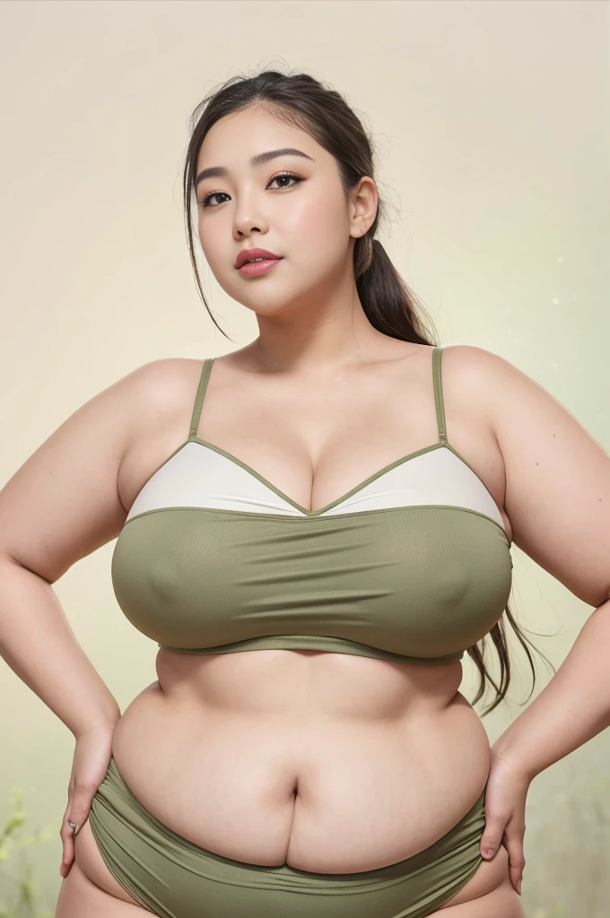 ((Best Quality, 8K, Masterpiece: 1.3)), Chubby woman smile ((best quality)), ((masterpiece)), (detailed), perfect face, USA woman fat , 1 girl, obese body type, big breast size, round face, double chin, Overweight, medium hair ,looking at camera、, thicc, she has a jiggly fat round belly, bbwchan, wearing tight sexy clothes, skinny waist and thick hips, widest hips, her belly is fat and round, soft curvy shape, hyperrealistic full figure, wearing a cute top, wide hips, cropped shoulders,Bare belly,(big assa:0.7),show legs,, thicc, beautiful thick female, beautiful curvy female,, Tall and tall,clear curvy details, curvy hourglass figure, alluring plus sized model, bbwchan, Voluptious body, Curvy model, Curvy body, Be red in the face, 1girll fat , a matural female, A MILF, the golden ratio,(Kpop idol),(Oil skin:1.2),(Oil skin:1.1) background High quality, HD, realistic, HDR. mountain refuge in grey stone, blends into the panoramic view of the mountain, spring landscape (green and flowery), edelweiss, lake, stream that winds, sunset, cool breeze. welcome mountaineers and hikers.