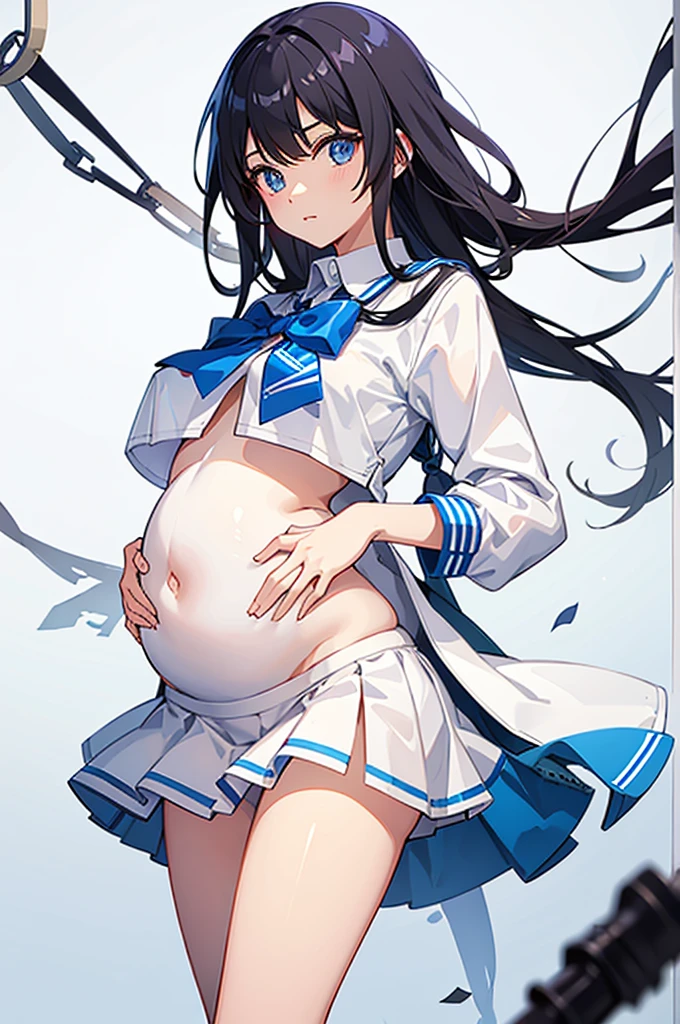 Second dimension girl，Pregnant women，White school uniform，cute，Navel