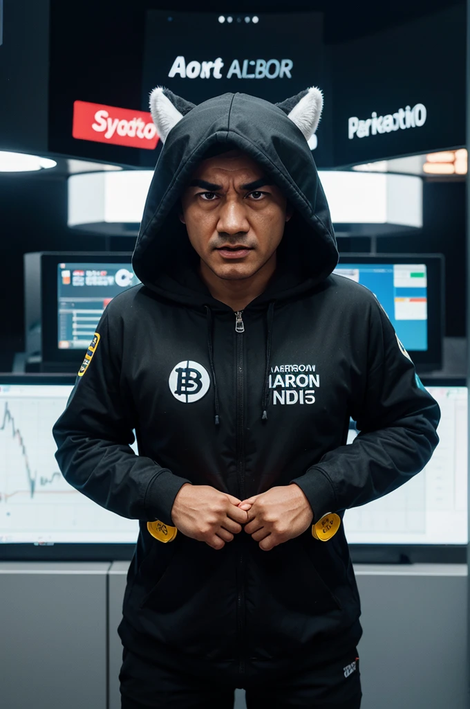 create a crypto logo mascot with the concept of someone who is annoyed or angry with the crypto market 