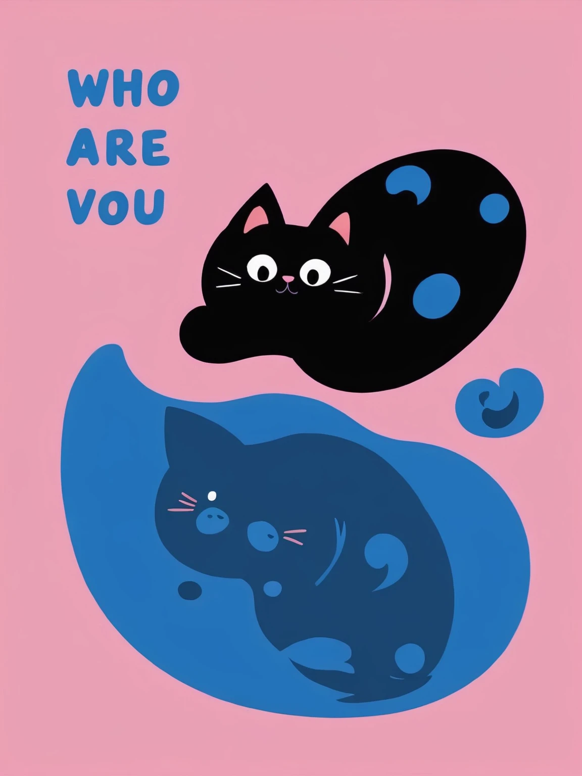 ((long shot:1.8)), (masterpiece, best quality:1.2), (Flat vector:1.3),Flat style,Simple cute cat and her blue shadow,Pink background,Vector art in the style of Matisse