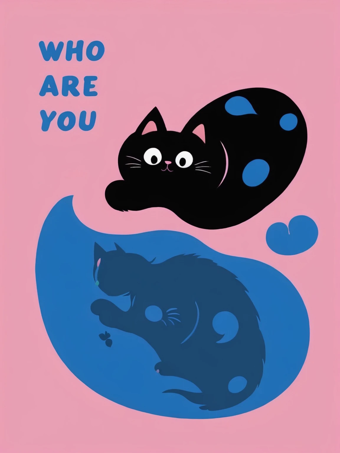 ((long shot:1.8)), (masterpiece, best quality:1.2), (Flat vector:1.3)，Flat style，Simple cute cat and her blue shadow，Pink background，Vector art in the style of Matisse 