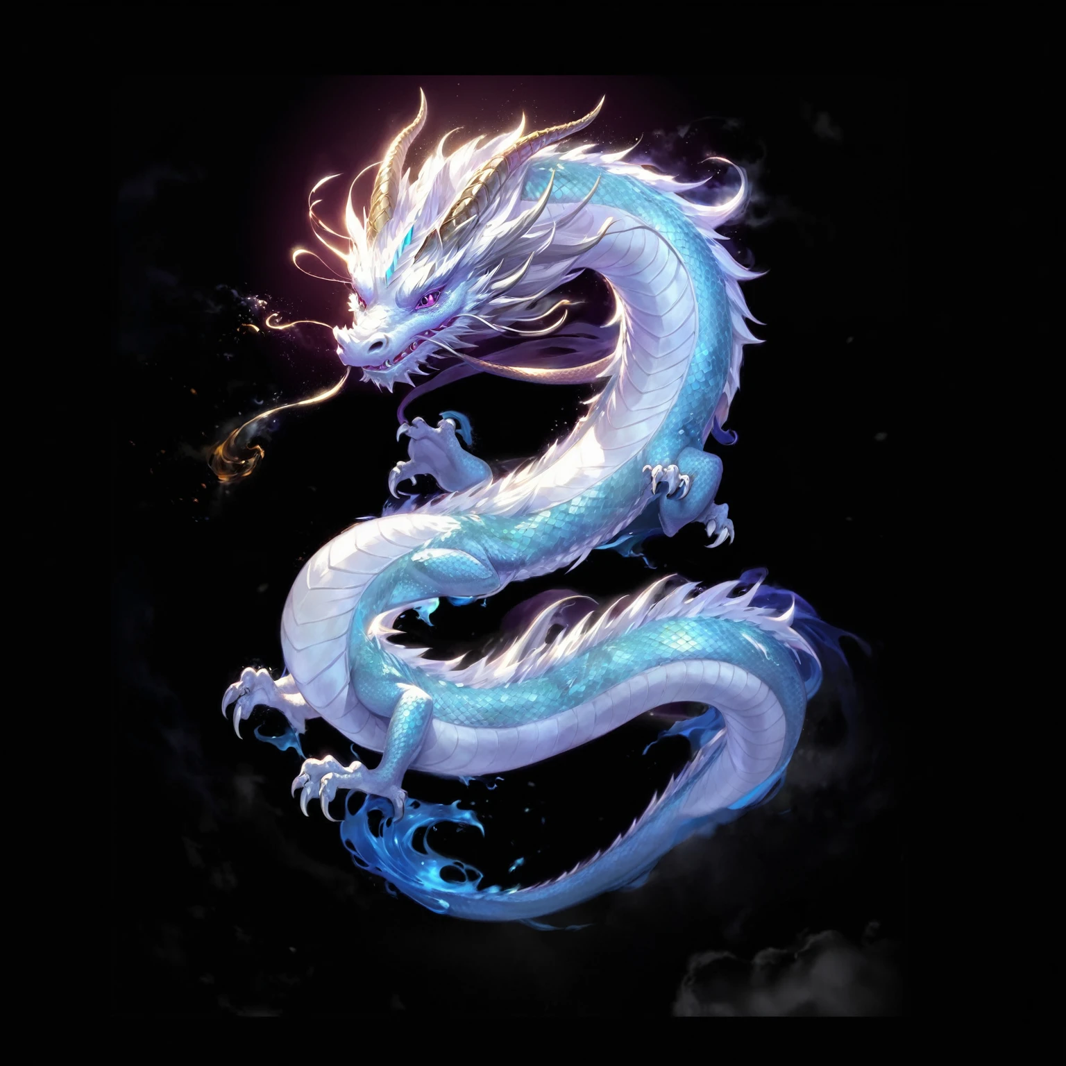 黑色背景中一条发光尾巴的dragon的特写, cyan 中国dragon fantasy, 中国dragon concept art, 水晶dragon, smooth 中国dragon, 传奇dragon, dragon, 蓝色的dragon, 水dragon, 中国dragon, 雄偉的日本dragon, 藍鱗dragon, dragon艺术, 史诗巨dragon, 以dragon为中心, dragon, 水母 凤凰 dragon