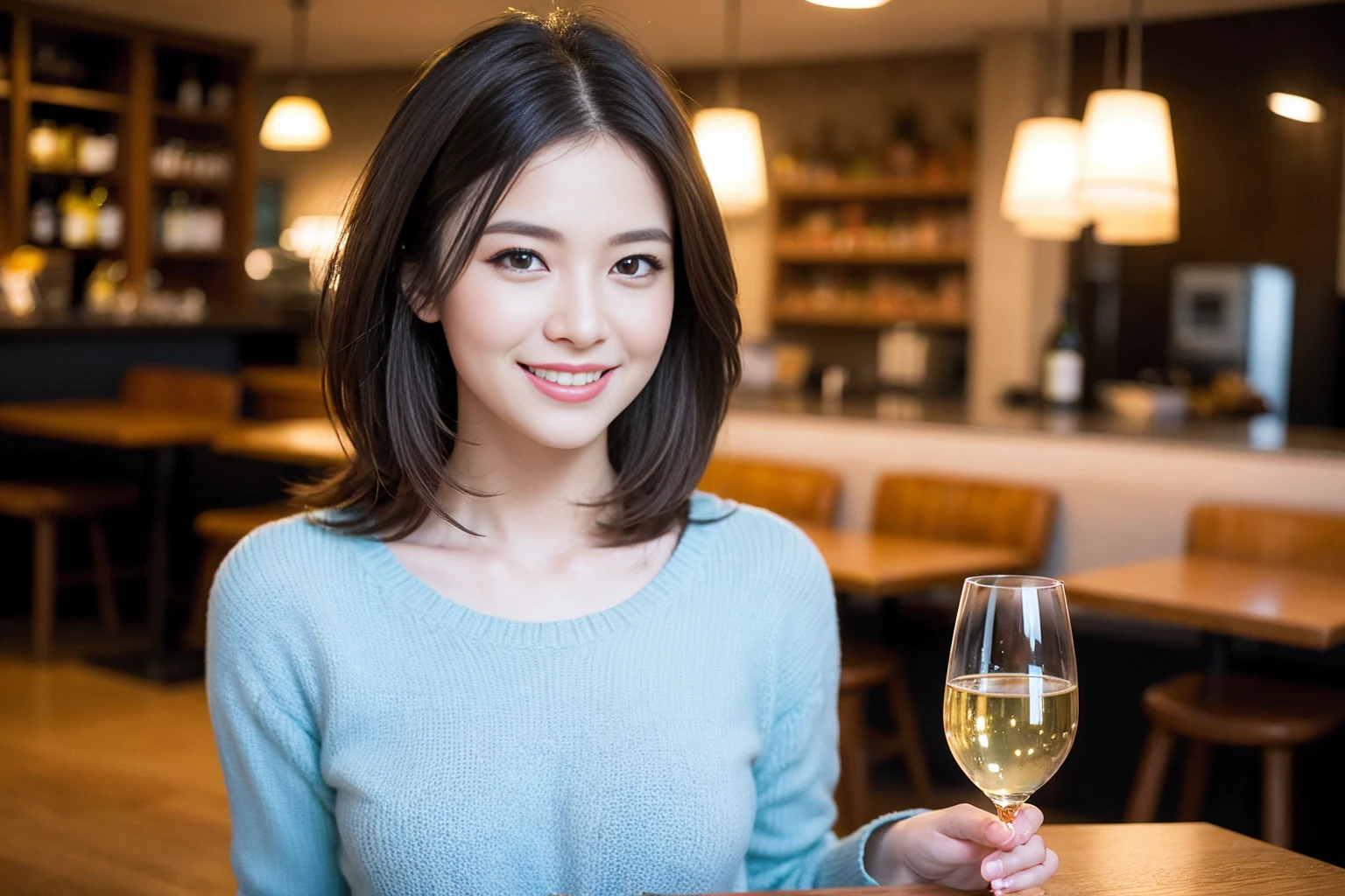 ((highest quality、8k、masterpiece:1.3))、beauty、1 male、1 female、Beautiful couple、spouse、spouse、Handsome men and beautiful women、spouse、The body is slim、((Bob Hale、Straight hair:1.2)), (Realistic, Intricate details:1.2), full-course dinner,テーブルの上のwine glass、Put the light on your face、 Amazing view of the sunset sky and clouds、A bright smile、The wonderfulness of smile、Bright image、The beauty of wine, Beautiful Face, blue eyes, The light shines on your face, Blushing, short hair,Bright Face、 (Age 35), 39 years old, red wine 、Appetizers、Italian food、Wine bottle、Champagne、sparkling wine、Two beauties、Brown Hair、Shortcuts、Long sleeve shirt、dress、Pretty Woman 1, (slimな顔), (The body is slim), (Brown Hair), (Shortcuts), cheeks turn a little red,Attractive beauty、restaurant, In a prominent place (From the waist up) Nova Frog Style, actress, model, Upper Body, White wine, slim, wine glass, A wine glass placed in the center, smile, (smile: 1.15), Beautiful fine grain, Depth f/2,saturation, High Contrast, Strong light and shadow,Moist Body:1.5、3D texture、Delicate eyes、Brown Hair、The hair is very shiny、