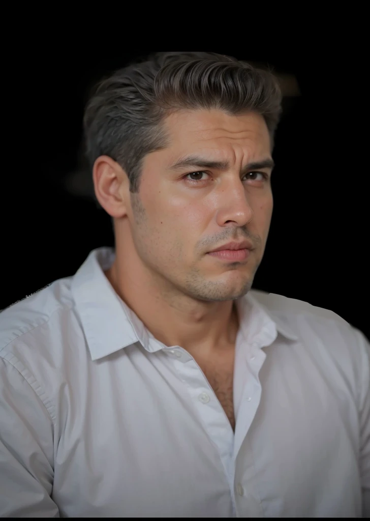 a realistis spanish man face age 30 years wear a white shirt,ultra hd 8k