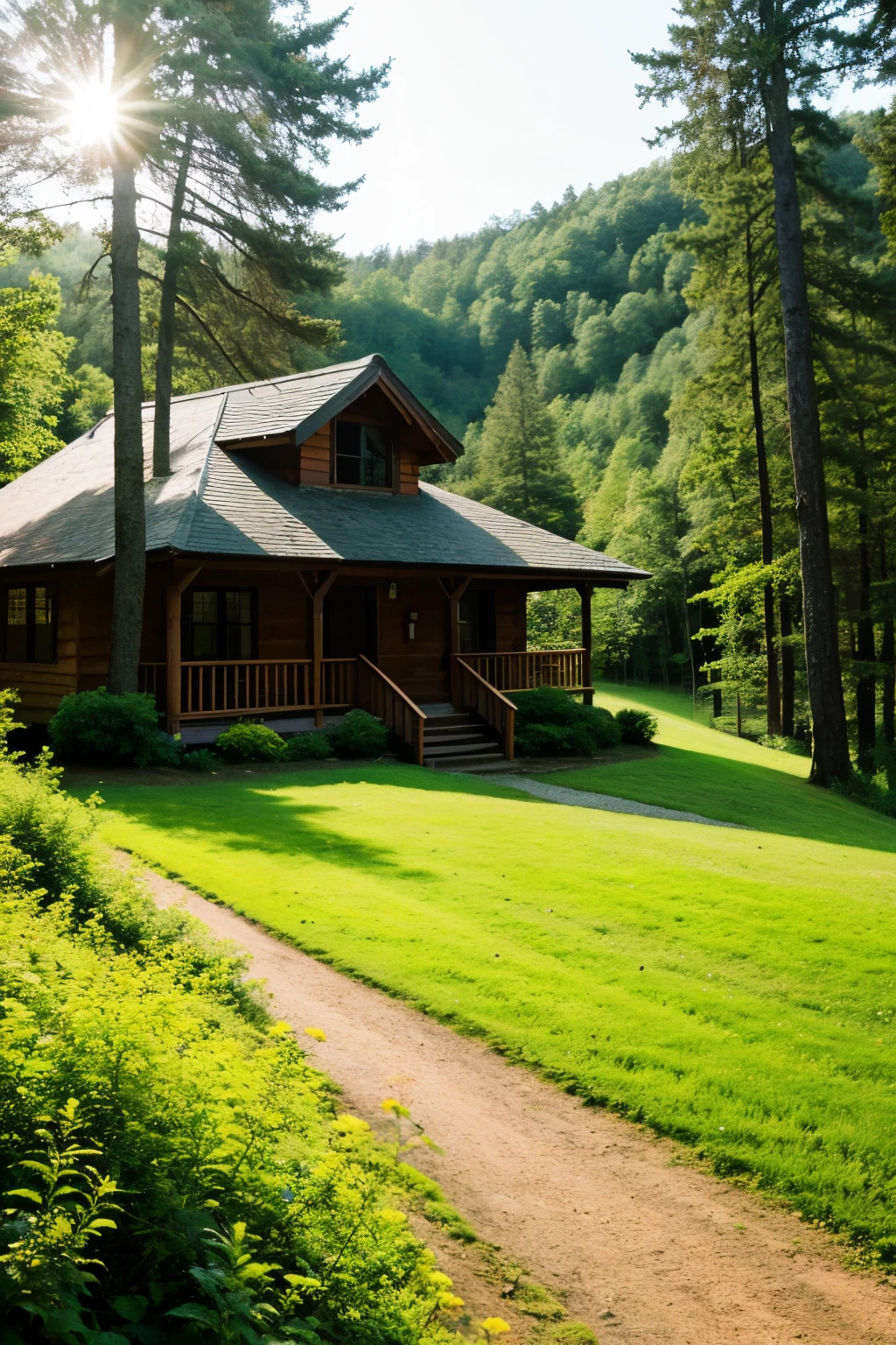 House in a forest comforting scenery and beautiful flower