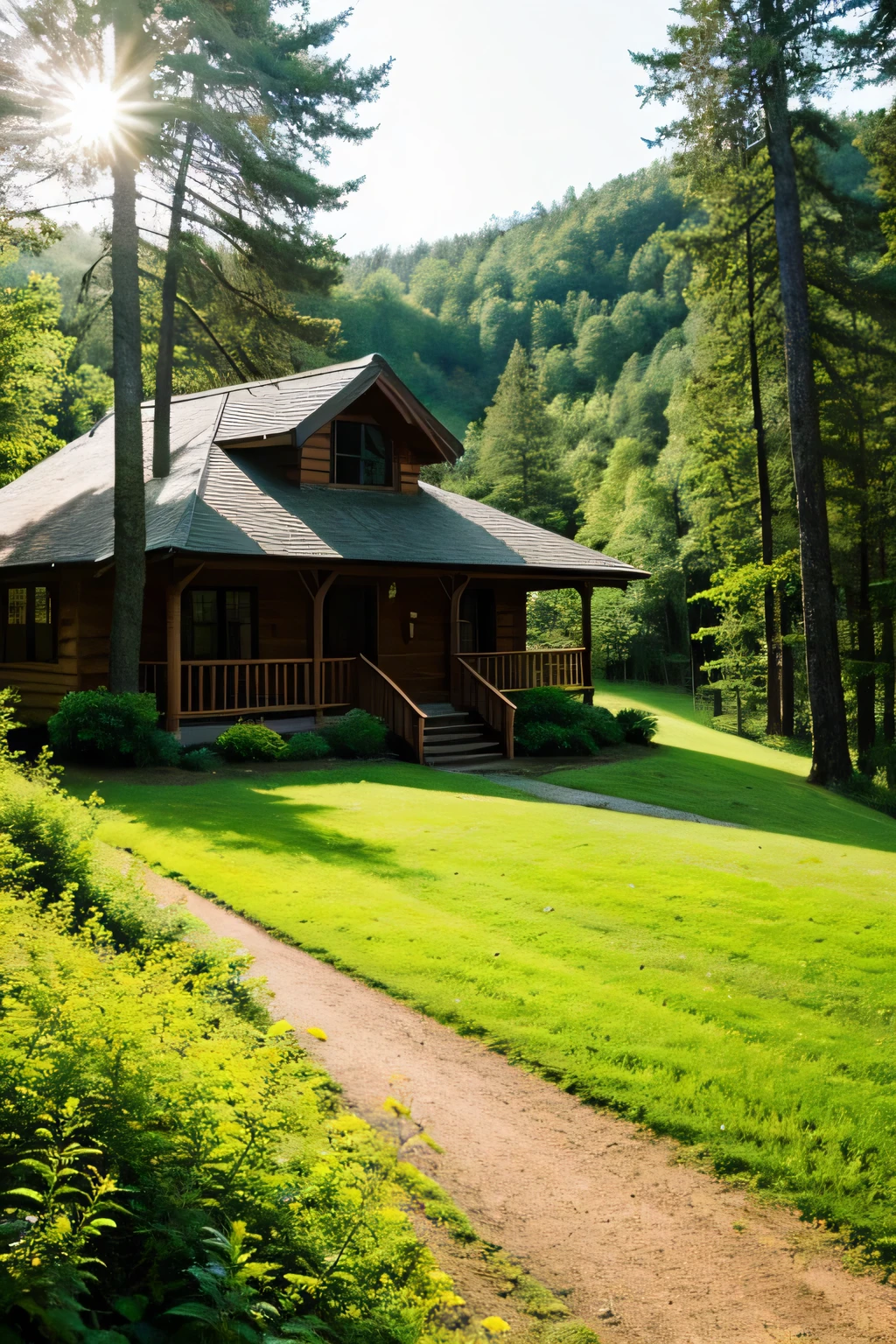 House in a forest comforting scenery and beautiful flower