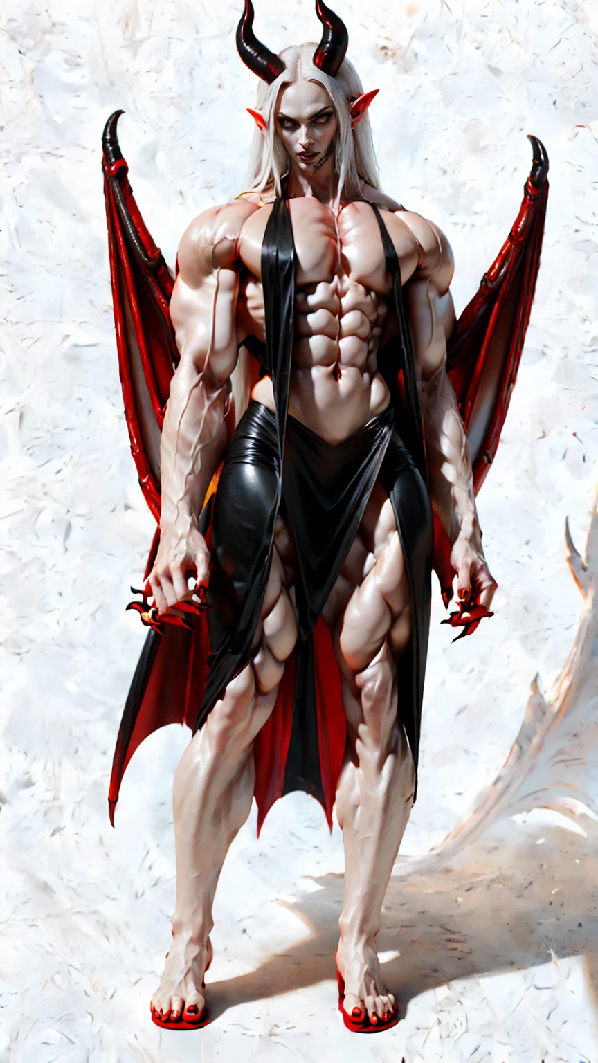 (megan fox), ((((((1 muscular demon girl)))))), (((huge upper body))), long hair, ((((huge demon wings))), (((pale skin))), (((sharp teeth, Huge horns, large nails))), navel, ((((full body front view)))), (((perfect hands, perfect fingers))), (((black empty background)))