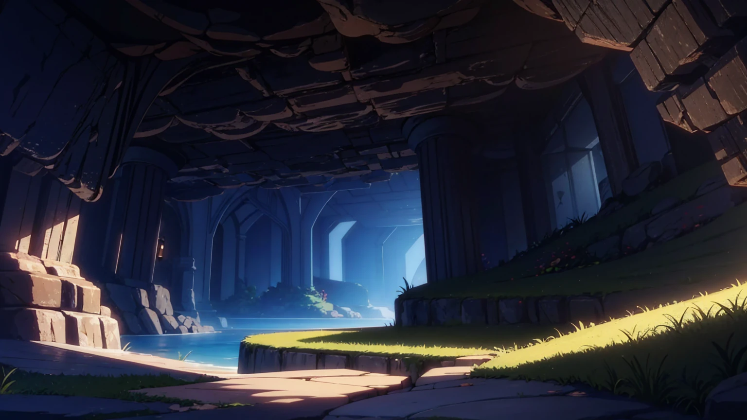 Deep cave dungeon background,masterpiece,game CG,anime,Unmanned, no human,background,,,Soil, rock surface, indoor