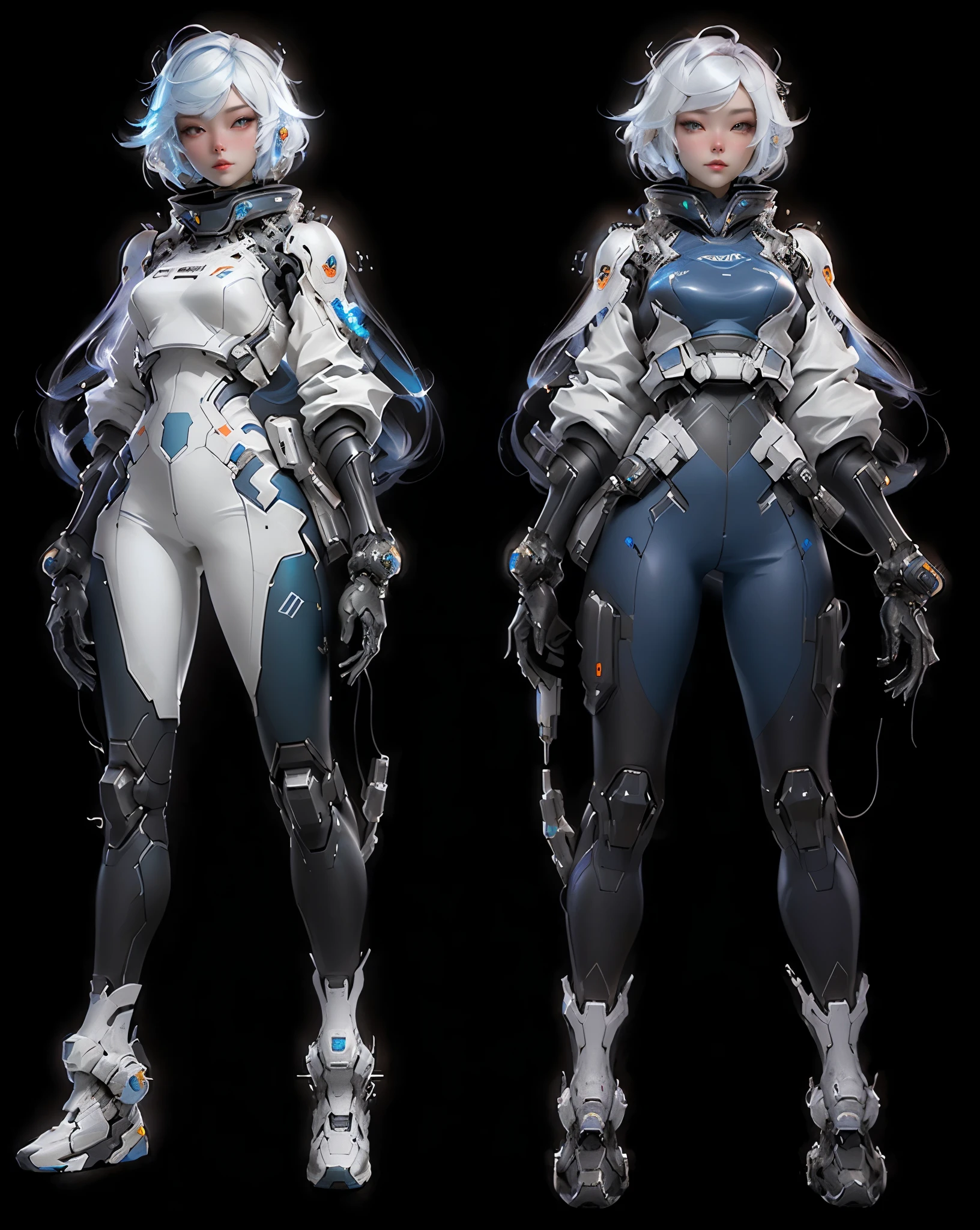 a close up of two women in futuristic clothing standing next to each other, feng zhu concept art, pristine concept art, sci fi female character, concept art | feng zhu, sci - fi character, amazing 8k character concept art, sci-fi female, beautiful full body concept art, girl in mecha cyber armor, cyberpunk anime girl mech