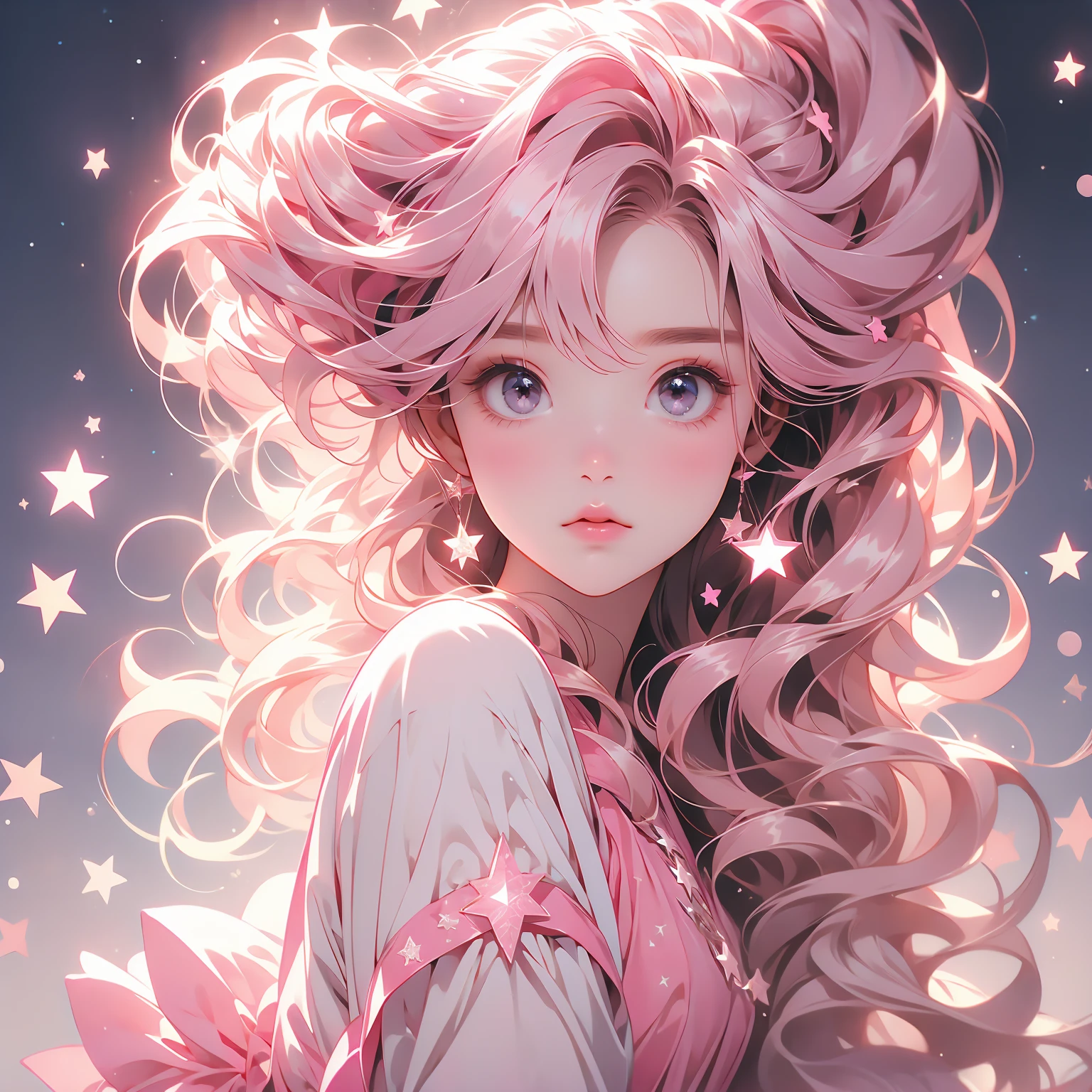 pink，Star，Pentagram，Lucky girl，pink背景为主体，Hair smoothness，Hair with softness，Warmth