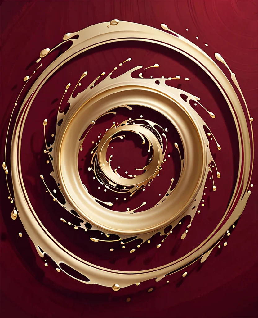 ,Splashes of golden color swirling in circles,dark red background